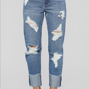 Shanel High Rise Boyfriend Jeans -Medium Blue Wash